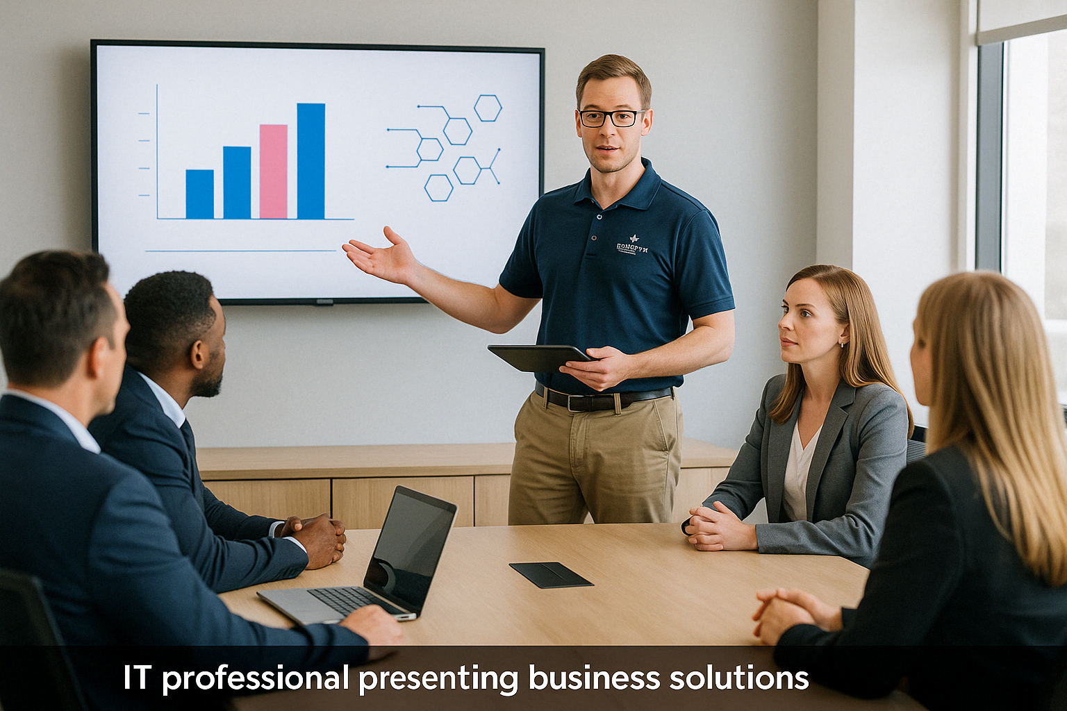 IT professional presenting business solutions